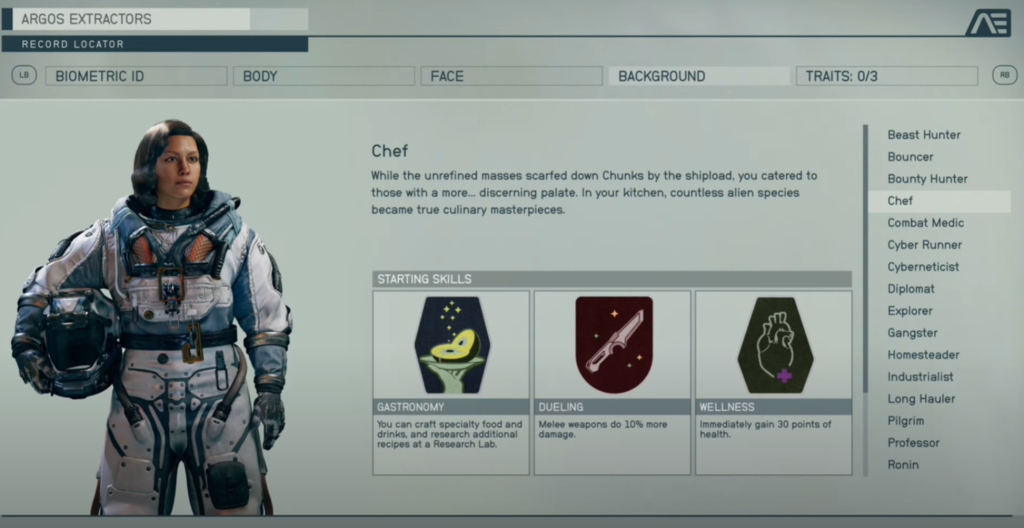 capture d'écran création de personnage Starfield