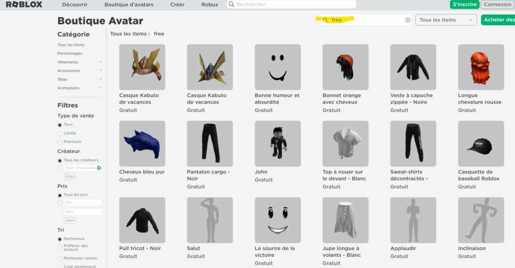 Objets gratuits de la boutique Roblox tuto