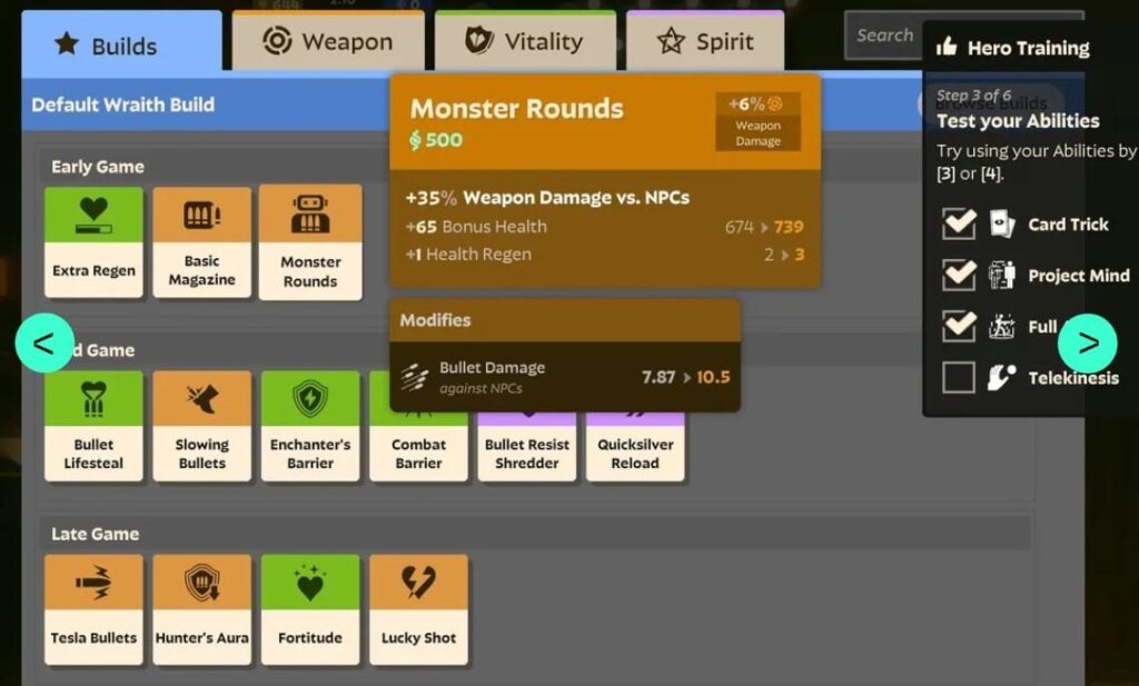 Menu de build Deadlock Valve
