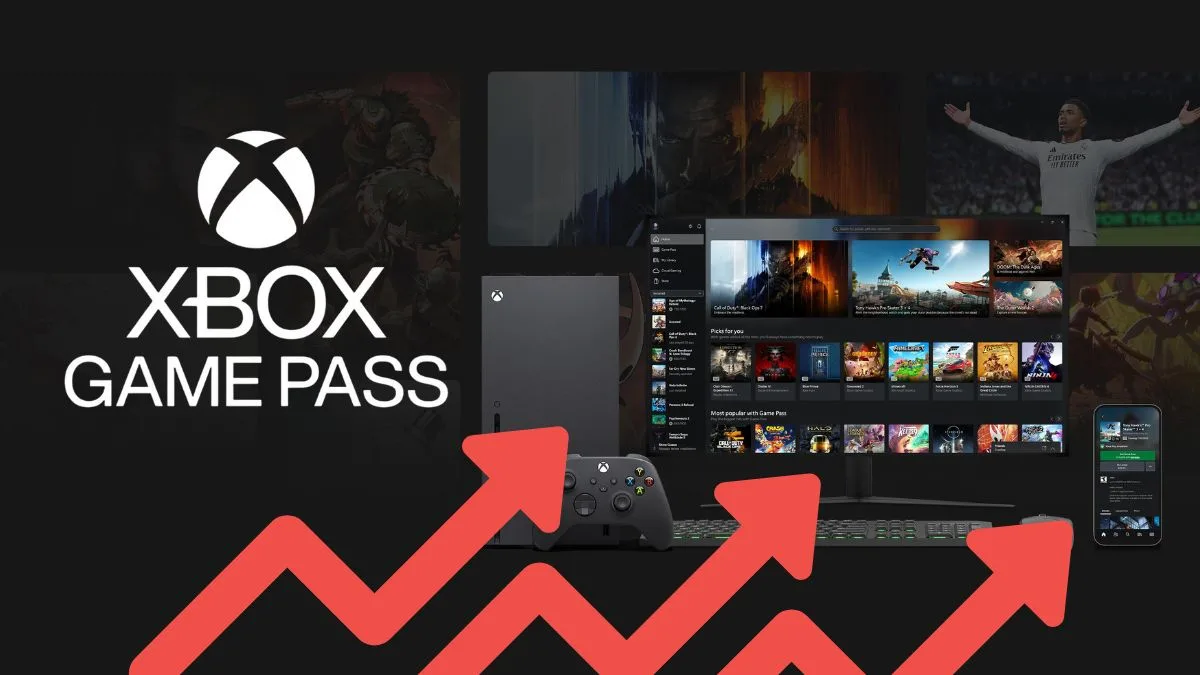 image du xbox game passe avec des flèches rouge pour illustrer la montée des prix